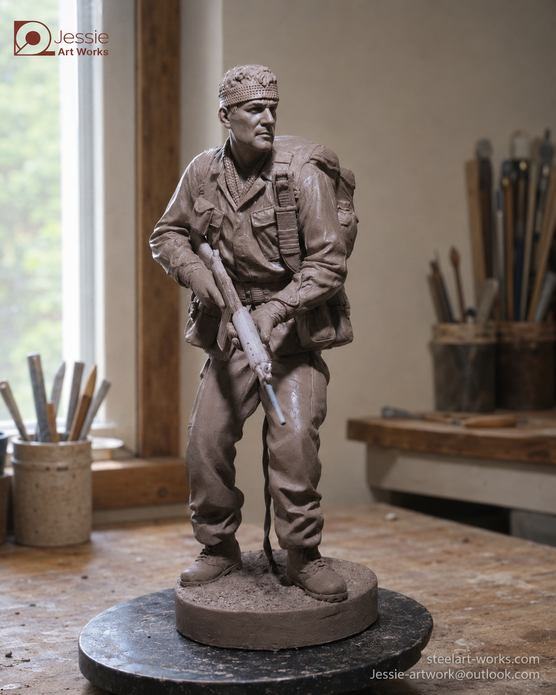 Custom Resin Soldier Figurine Sculpture in Antique Bronze Finish
