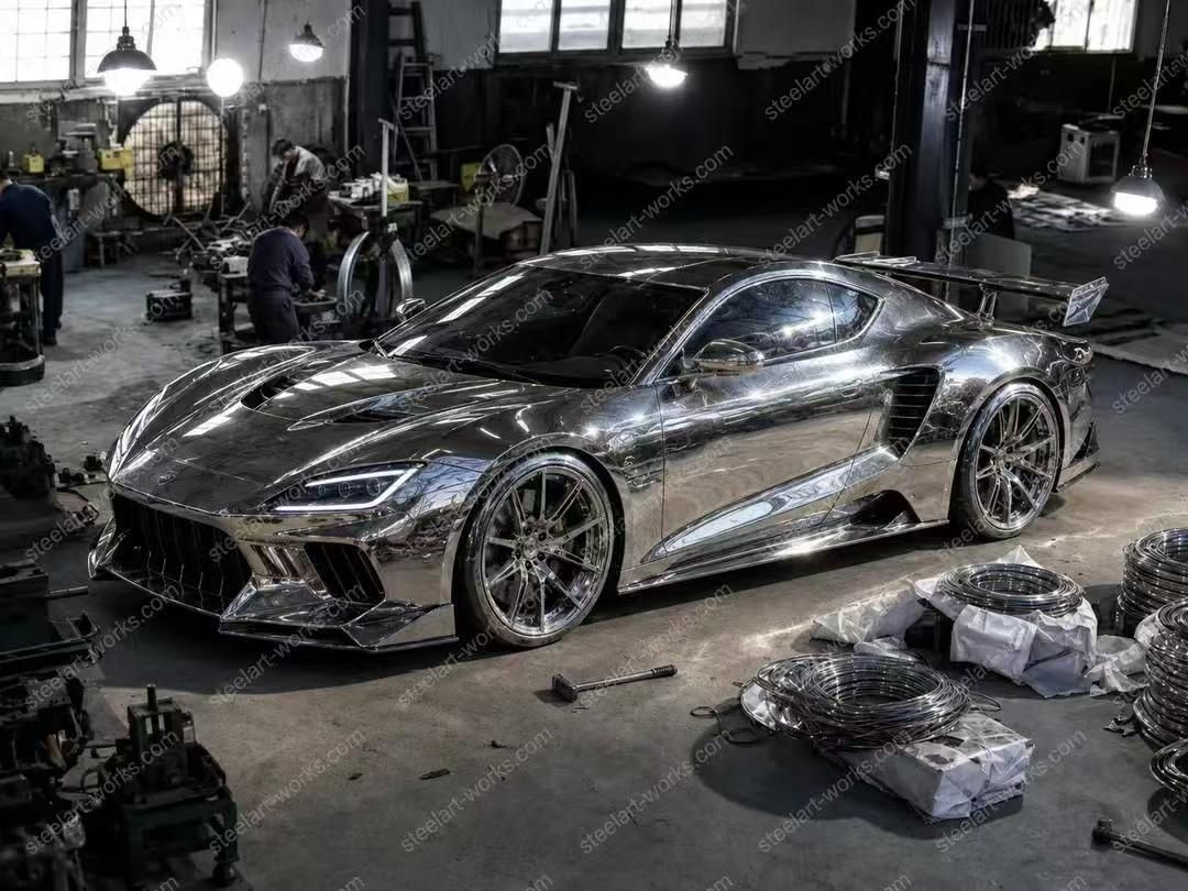Custom Stainless Steel Sports Car Artwork